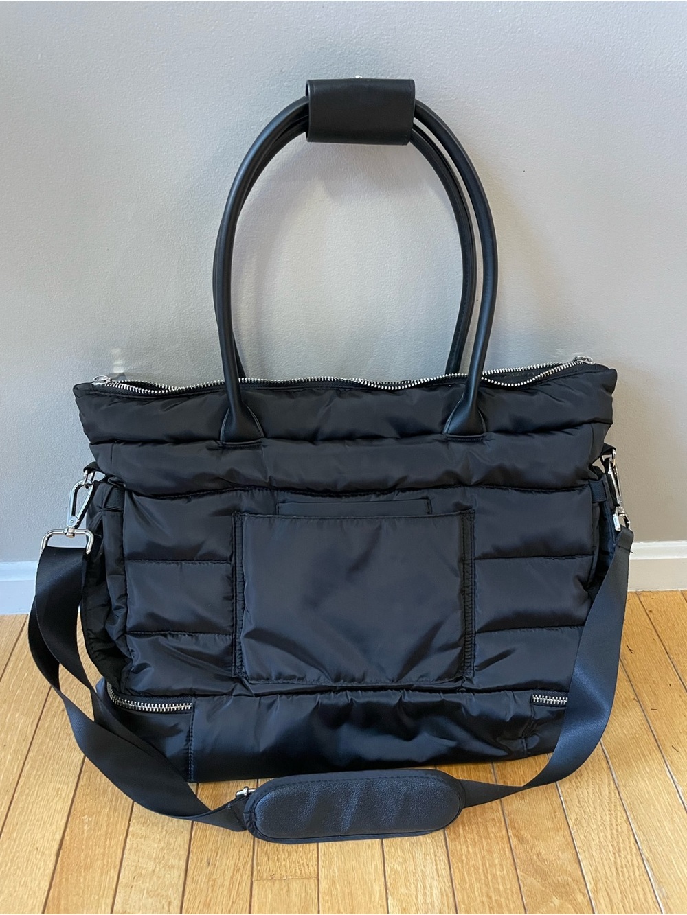 Black Quilted Tote Bag with Removable Shoulder Strap